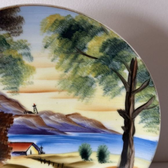 8” Hitomi Hand Painted Plates Scenery Landscape Japan Kitchen Dining Decor - Picture 3 of 8